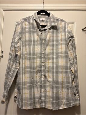 Calvin Klein Gray and Yellow Plaid Button-Down Shirt